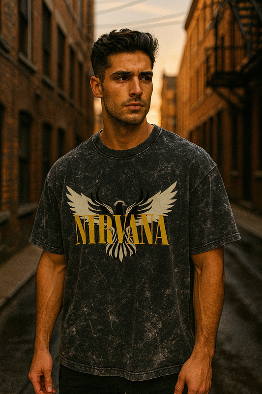 Nirvana Men's Acid Washed Oversized Tee